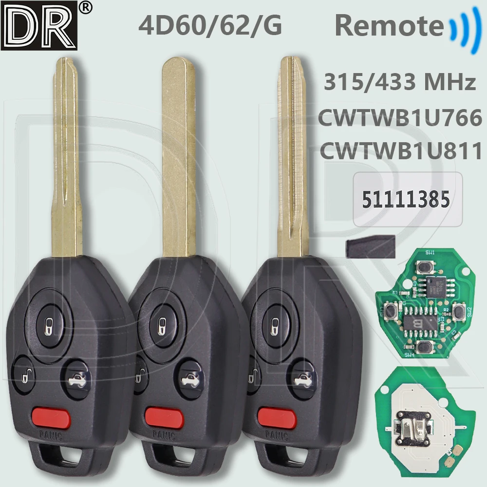 DR CWTWB1U811 433MHz CWTWB1U766 315MHz 4D60/4D62/4D82 G Chip Car Remote Key For Suabru Outback Impreza Tribeca Legacy Forester