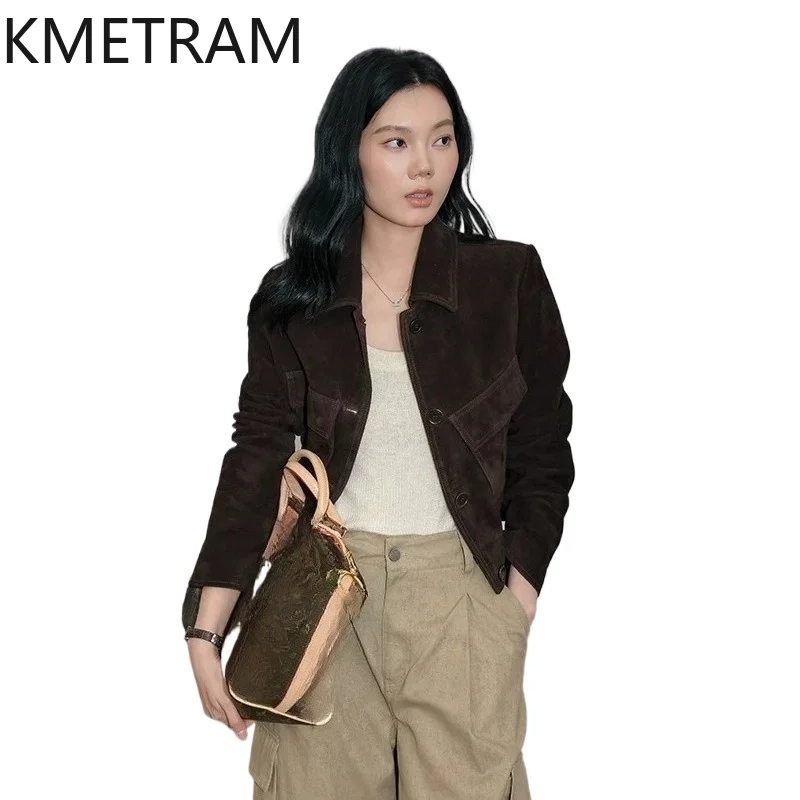 KMETRAM Real Turkey Sheepskin Leather Jacket Woman Short Suede Biker Coat Genuine Leather Jackets Fall Women Clothing 2026 가죽자켓