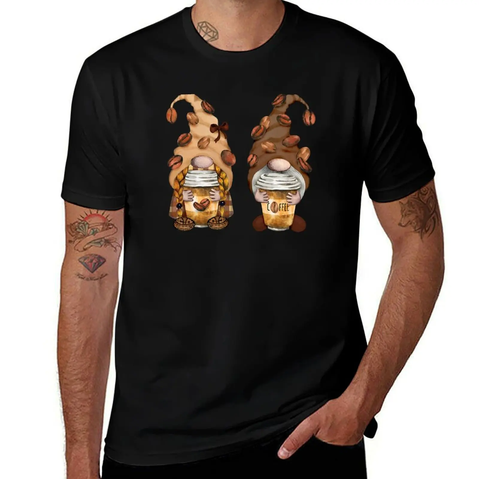Cute Coffee Gnomes Funny Caffeine Gnome T-Shirt t shirts with prints black cotton t-shirt plain for man package T-shirt