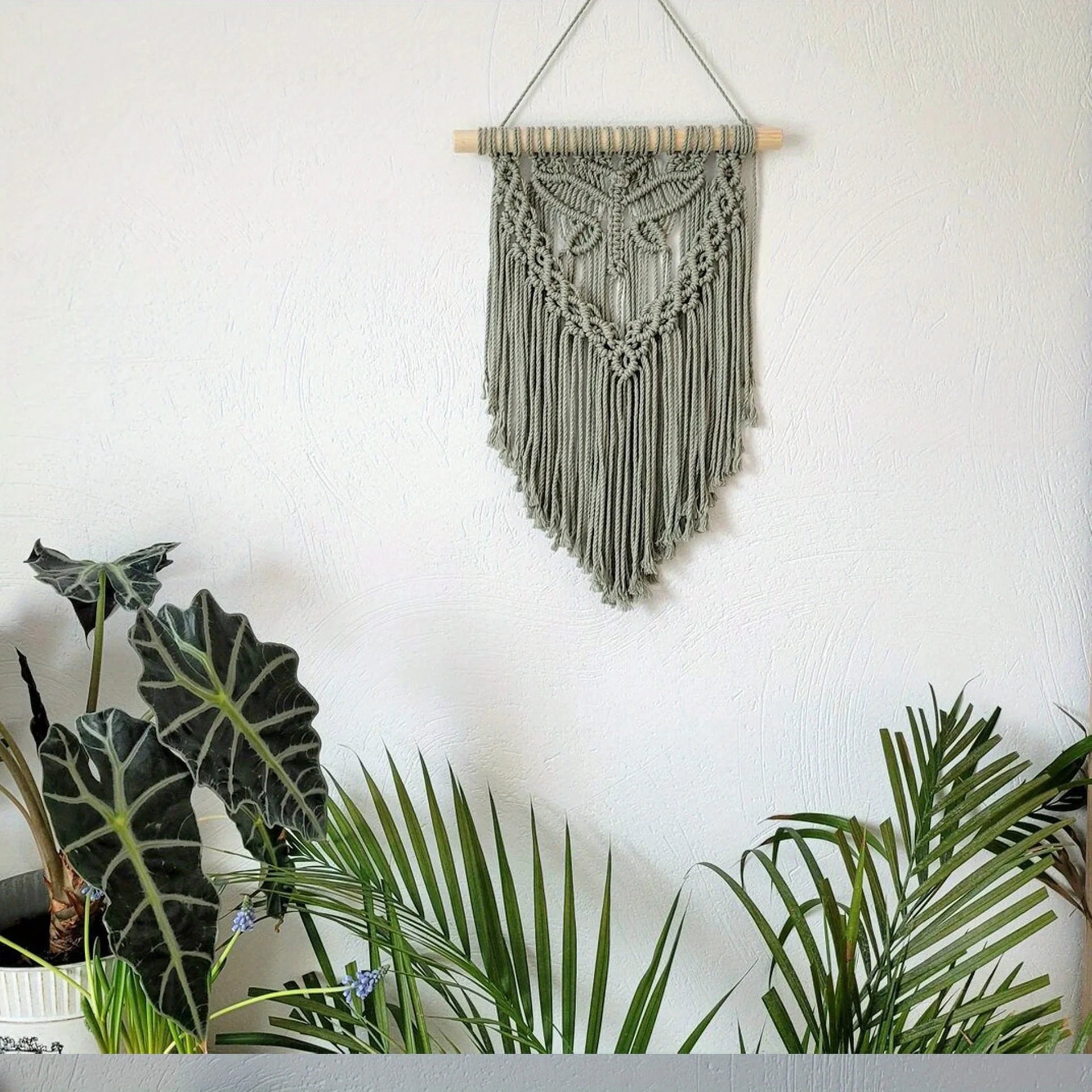 1pc Macrame Wall Hanging Tapestry With Tassel, Hand-Woven Bohemian Cotton Rope Tapestry Hanging Ornament Home Decor Boho Woven T