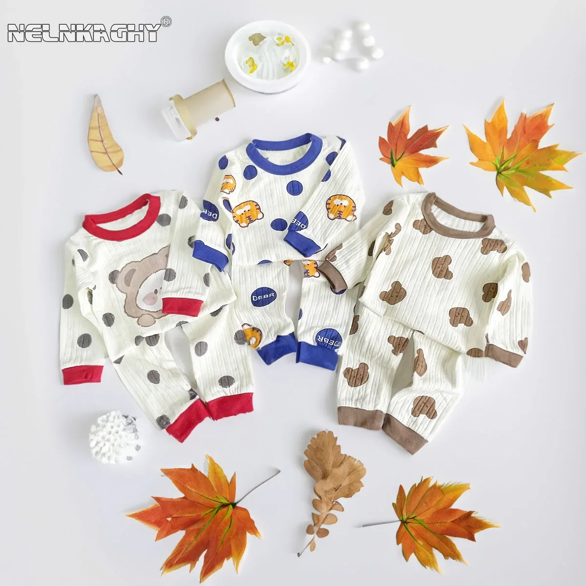 2023 New Jacquard Cotton Set: Long Sleeve Underwear for Kids Baby Boys Girls, CHILDREN Autumn Pajamas Homewear Top + Pants 2pcs