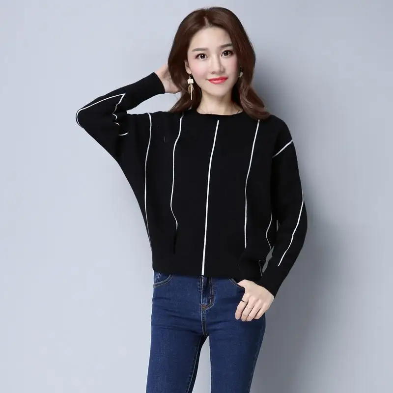 Mode gespleißt gestreifte gestrickte Fledermaus ärmel Pullover Damen bekleidung 2023 Herbst Winter lose koreanische Pullover lässige Tops