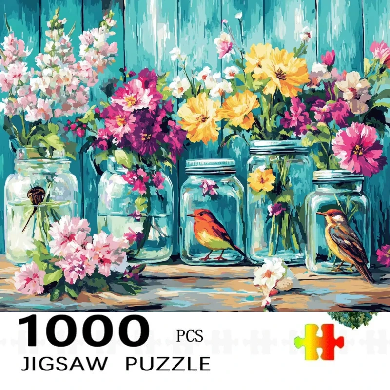 00-teiliges Puzzle Flaschenblumenstrauß Landschaftspuzzle Lernspielzeug für Kinder Kinderspiele Weihnachtsgeschenk