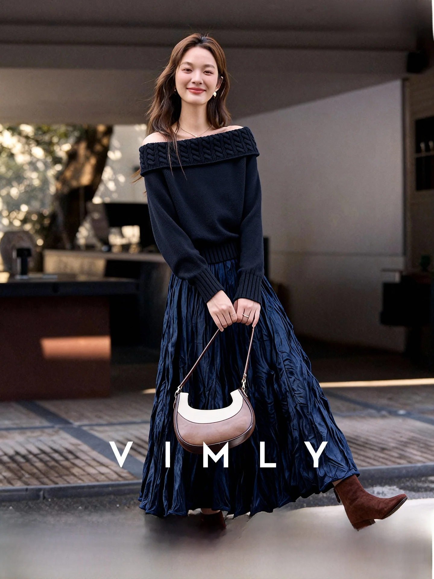 

Women's Commute Set 25 Years Winter New Style One-Shoulder Sweater Pleated Dress Two-Piece Set Casual Fashion Ensemble