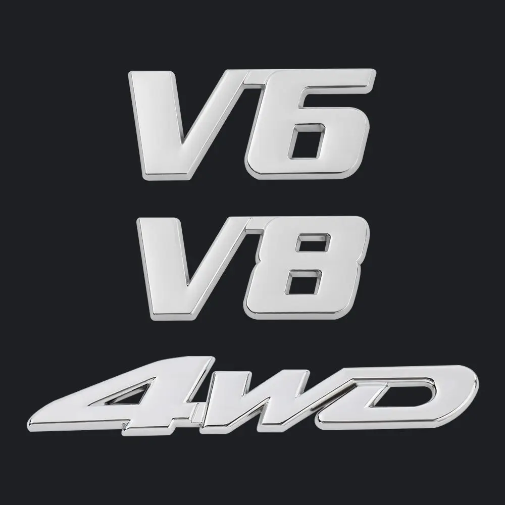 DIY 4WD V6 V8 Emblem Badge 3D Auto Decal Trunk Lid  Car Sticker Vehicle Tailgate