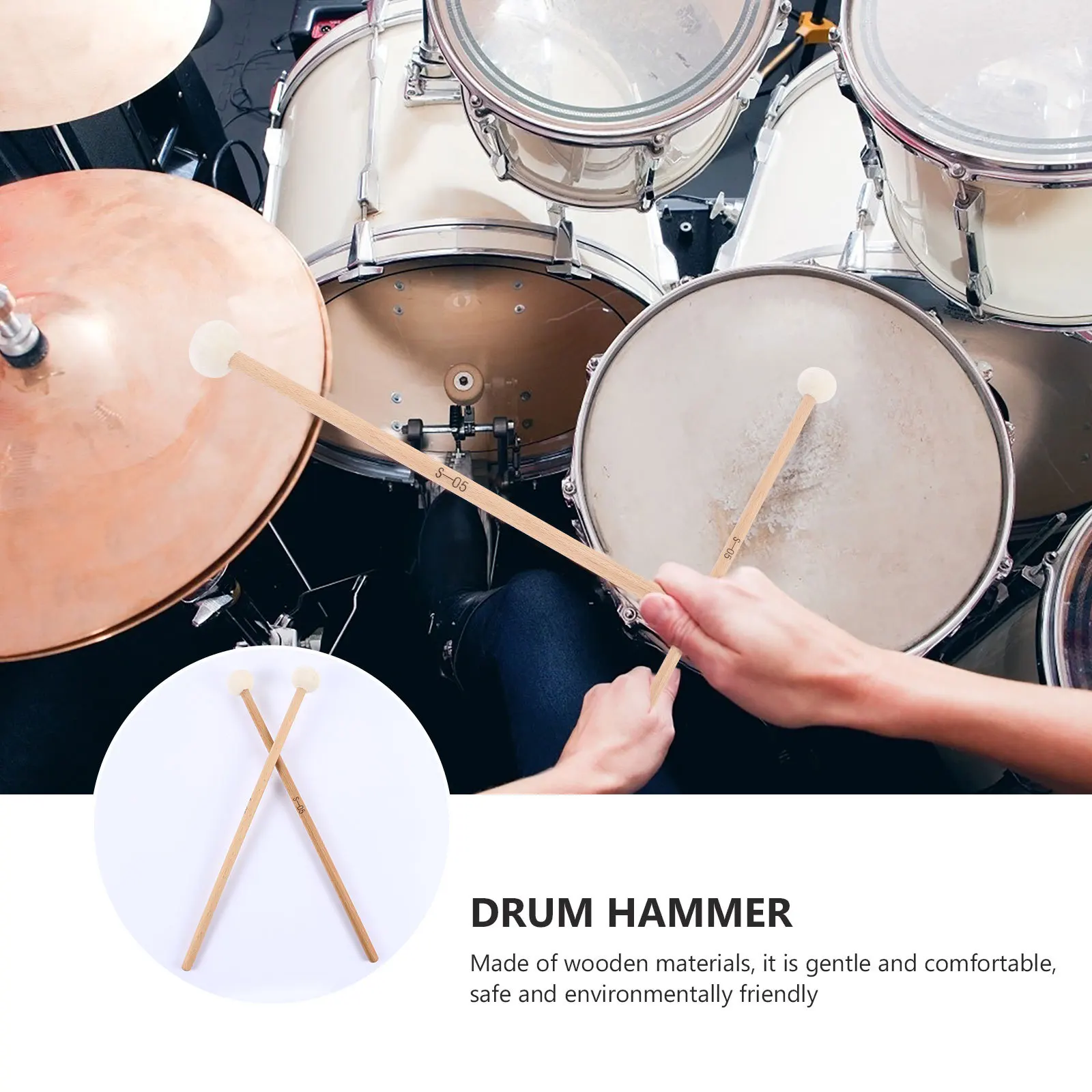

2Pcs Felt Head Timpani Mallets Drum Sticks Wooden Handle Professional Percussion Instrument Accessory Suitable for Students