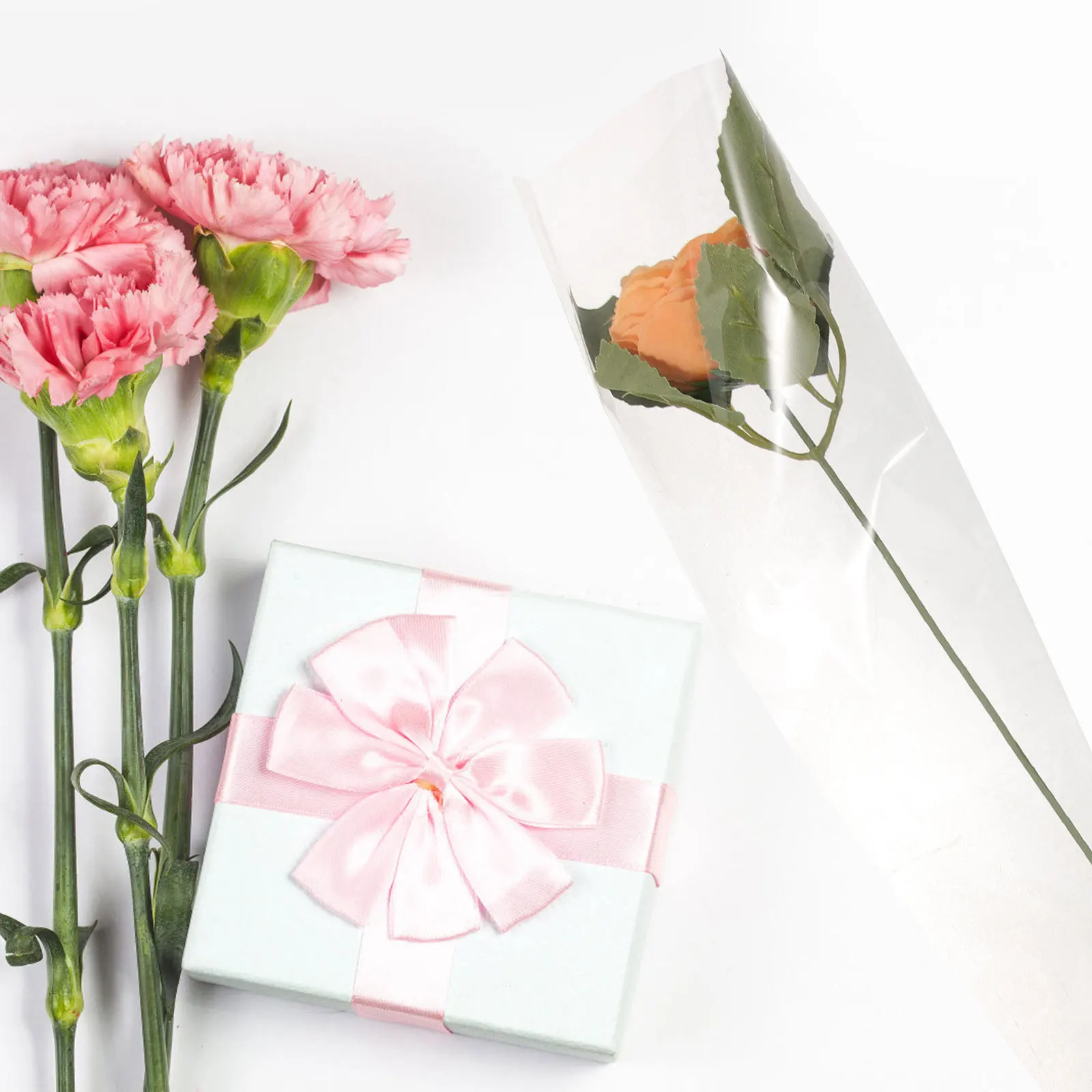 

100 Pcs Rose Bouquet Sleeve Bags for Single Flowers Arrangements Packaging Wrapping Floral Cellophane Sleeves