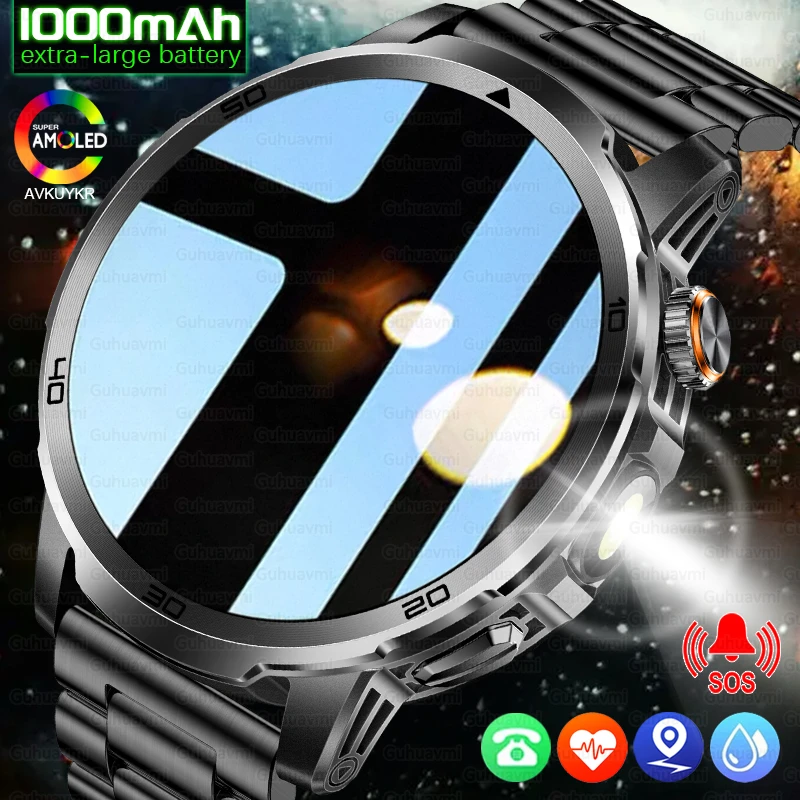 2026 New Military Adult Smart Watch 1000mAh Battery 10ATM Waterproof Flashlight SOS Sports trackr Smartwatches Men