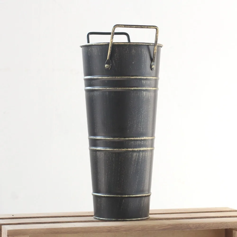 Tin Flower Bucket Creative Wrought Vase Retro Decorative Iron Desk Topper Vintage Display French Country