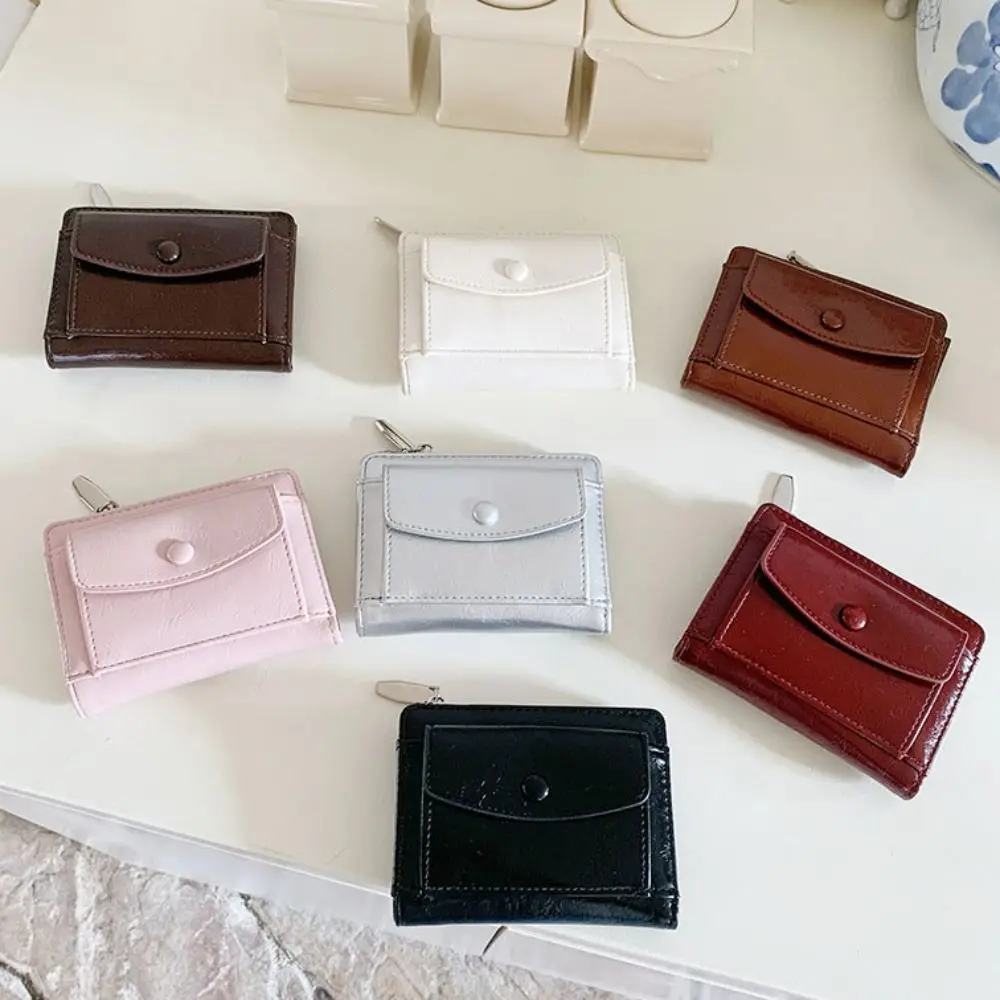 Elegant Women Short Wallet Short Clutch Ultra Thin PU Leather Card Holder Zipper Multi-function Purse Card Storage Bag
