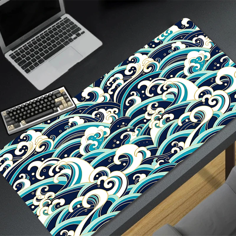Blue Wave Mouse Pads Notebook Keyboard Desk Mat Carpet Rubber Gaming Accessories Large Extended Mousepad Aesthetic Desk Decor