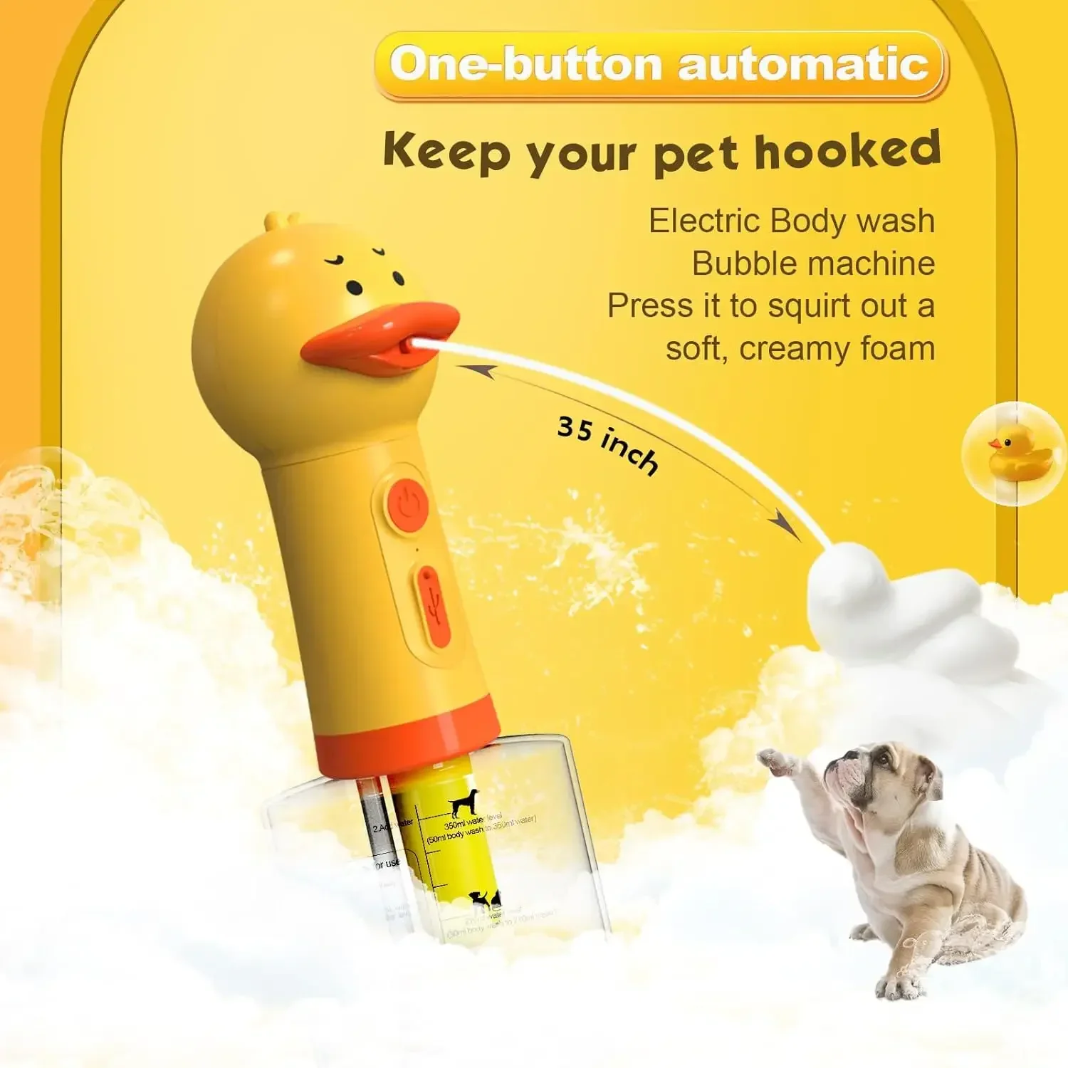 Electric Dog Shampoo Dispenser Dog Shampoo Sprayer Duck Shampoo Foamer for Pet, Foaming Soap Dispenser for Bathtub, Kitchen Sink