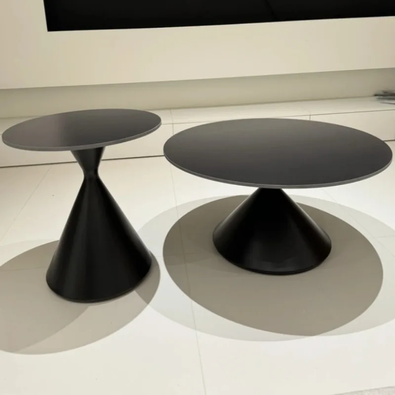 Small home black coffee table with unique size and round coffee table