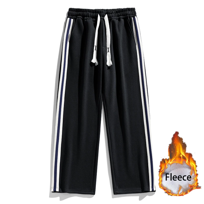 

Men's Fleece Loose Side-striped Mop Pants Outdoor Sports Windproof Legging Slacks Winter Men's Skin-friendly Stretch Pants