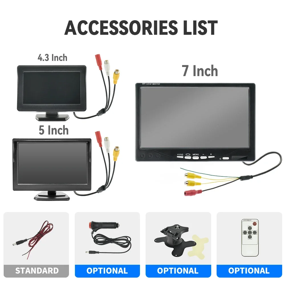 MJDOUD Car Monitor with Screen for Vehicle Rear View Camera Parking Backup Reverse 4.3/5/7 Inch TFT LCD Display