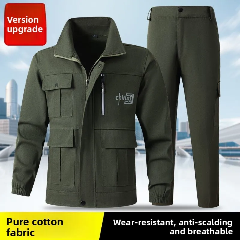 

Pure Cotton Workwear Set for Men Dust Proof Anti-Heat Welding Protective Clothing Tear Resistant Outerwear for Construction S...