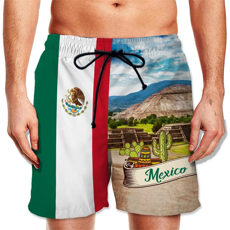 

Mexico Flag 3D Printed Beach Shorts For Men Kids Surf Board Shorts Summer Vacation Swimming Trunks Loose Quick Dry Ice Shorts