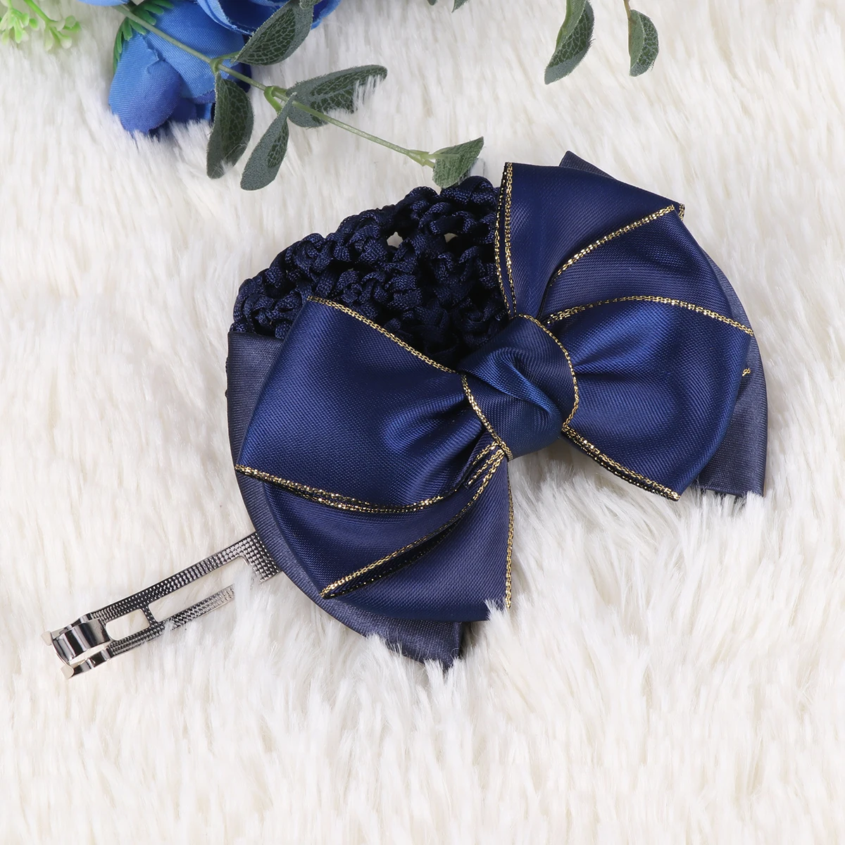 

2pcs Gold-Edged Hair Snood for Women Red Bowknot Bun Hairnets Blue Clips French Snood Durable Elegant Professional Dance