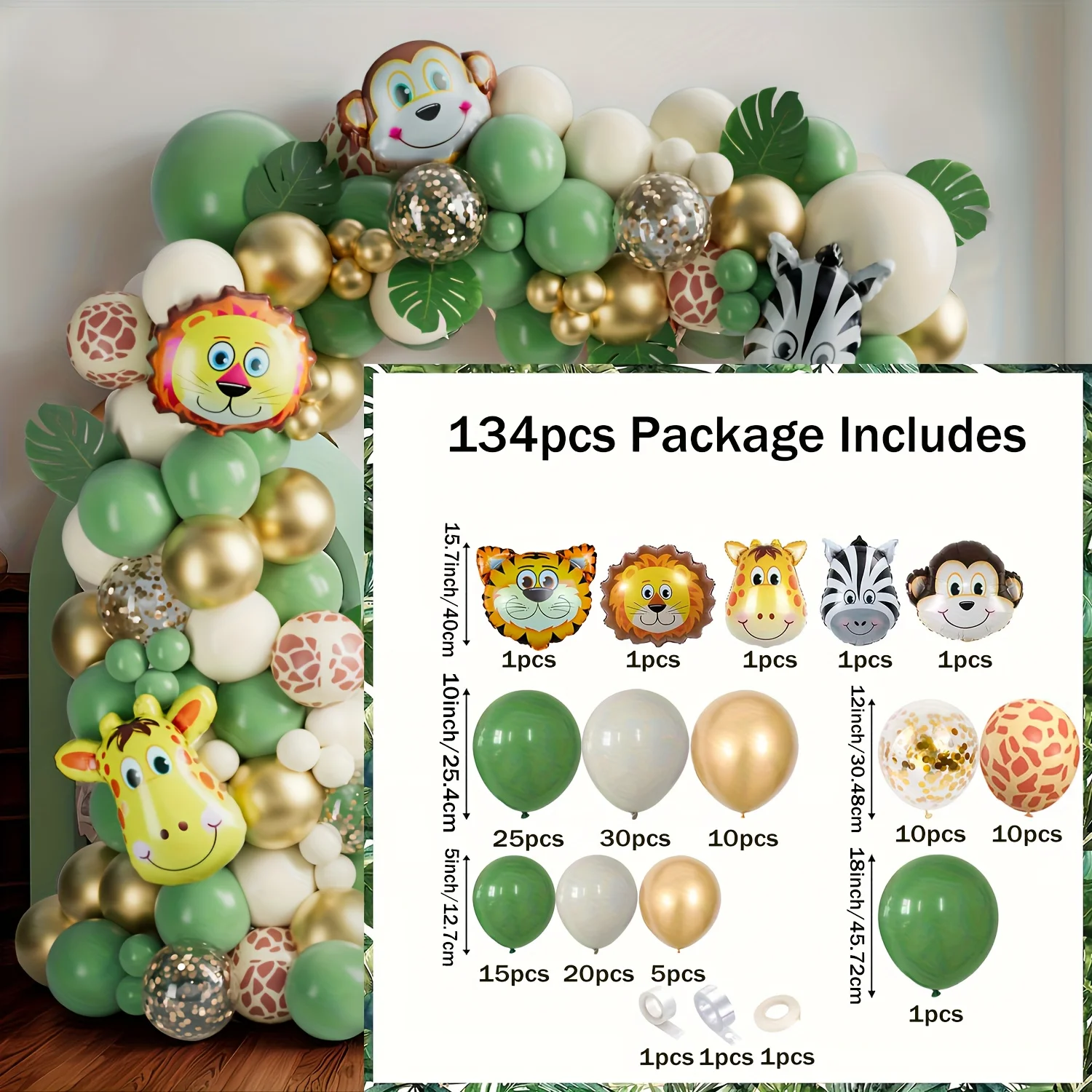 134PCS Dschungel Themen Geburtstag Party Ballon Kranz Set Wald Tier Luftballons Geburtstag Baby Shower Party Dekoration Geschenke