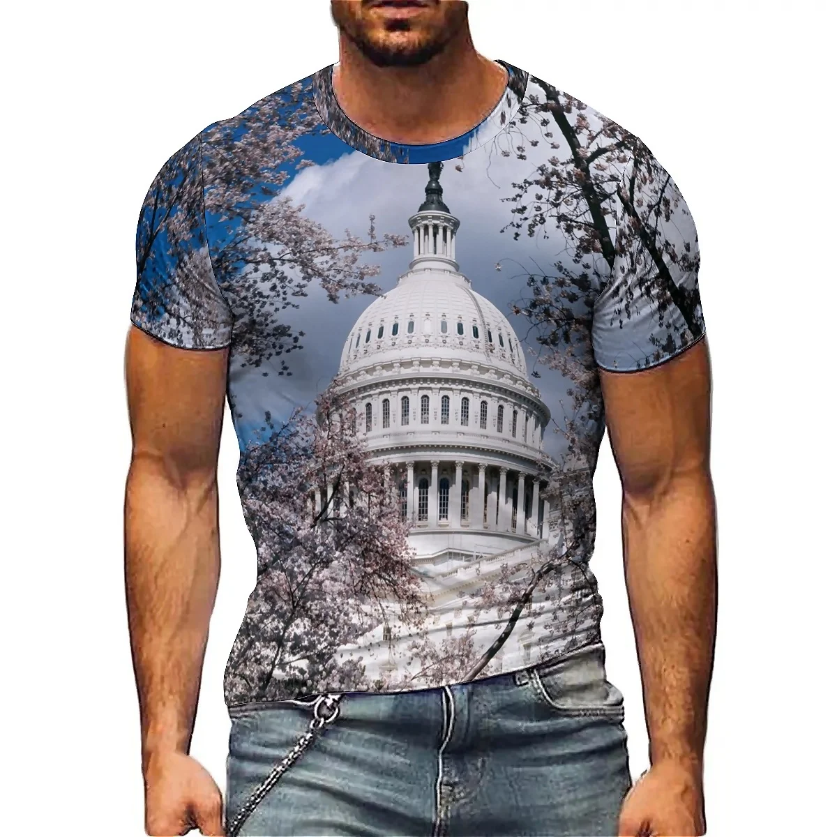Men's 3D printed short-sleeved T-shirts, smooth fabric, perfect for vacations and travel Novelty Tee Top
