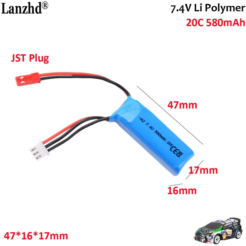 

7.4V 580mAh lithium battery 20C For Mini-Q mosquito car Weili K989 1:28 toy car remote control car RC Toy