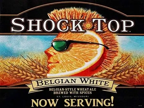 

Shock Top Beer Belgian White Alcohol Logo, Tavern, Decorative Pub Metal Sign es Wall Art Signs
