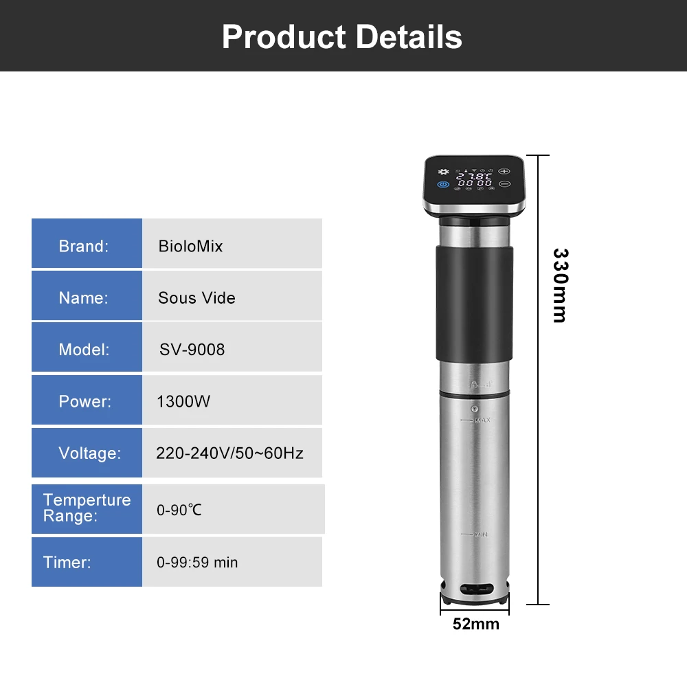 BioloMix 5th Generation WiFi Smart APP Control Sous Vide Cooker Stainless Steel IPX7 Waterproof Thermal Immersion Circulator