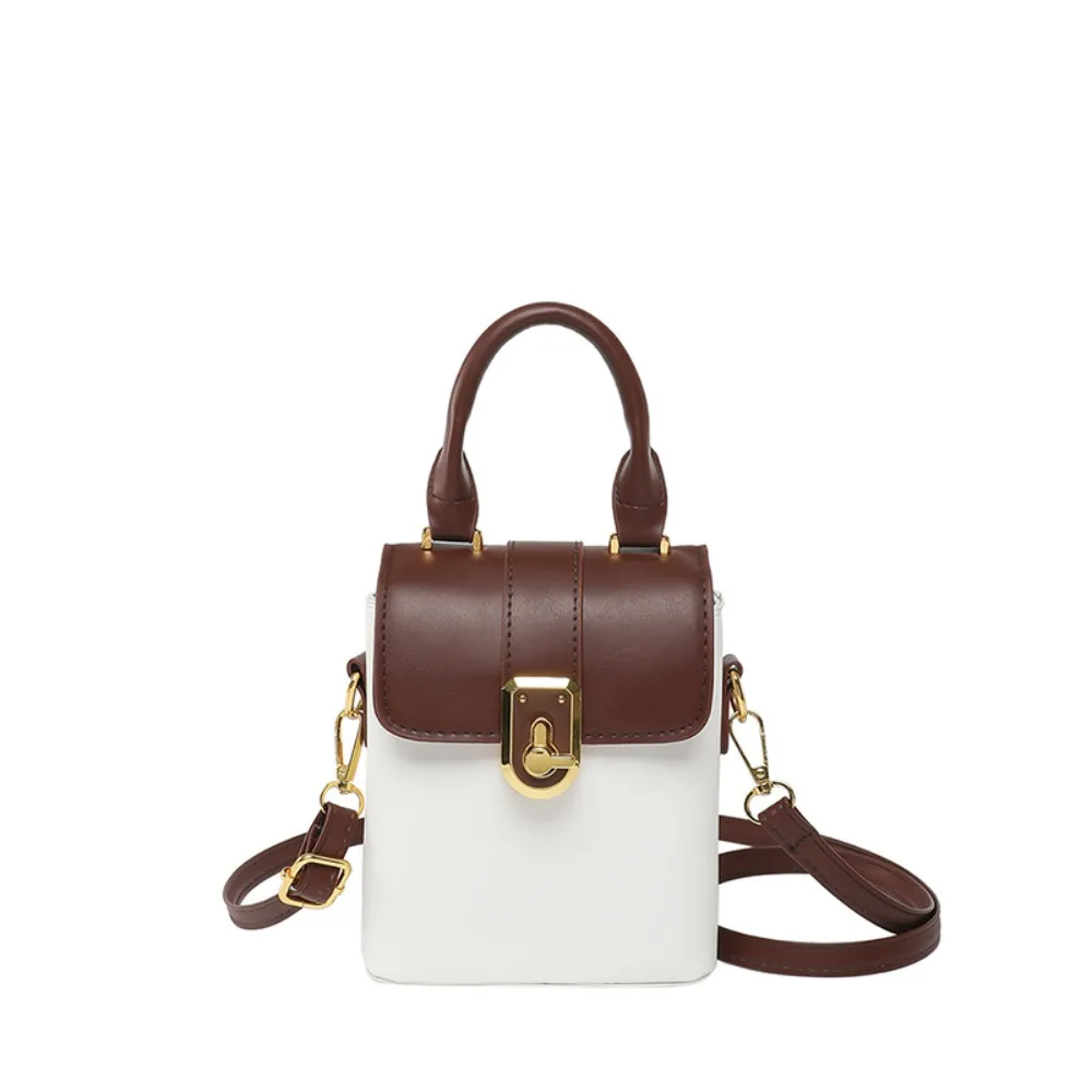 

Elegant PU Contrast Color Phone Bag Korean Style All-match Simple Shoulder Bag Handbag Phone Bag Ins Square Tote Bag Travel