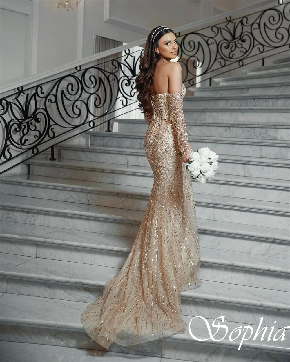 カスタマイズされた恋人取り外し可能なスリーブ絶妙なブライダルドレスマーメイドレースアップバックファッションイブニングドレスキラキラウェディングドレス