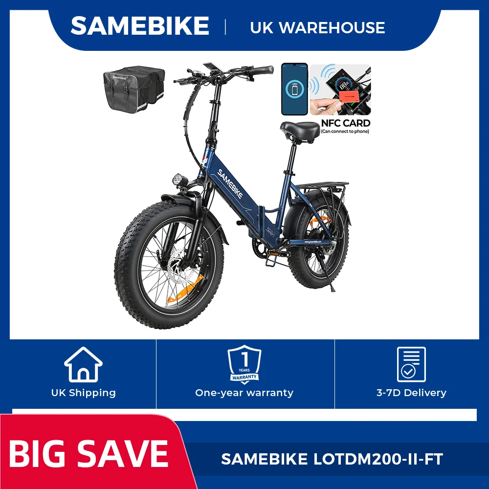 AliExpress NONE SAMEBIKE LOTDM200-II-FT Folding Electric Bike 750W 48V 13Ah, 20*4 Inch Fat Tire, 40km/h Max Speed, 80km Range, NFC Smart Display