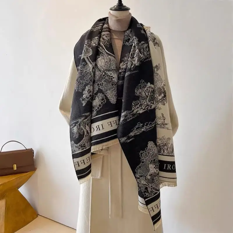 

Luxury Black Double Sided Cashmere Like Scarf Shawl Wrap Stole For Women Winter Fashion Korean Style Versatile Blanket