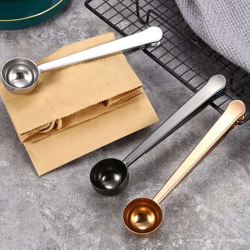 

5pcs Two-in-one Stainless Steel Coffee Spoon Sealing Clip Kitchen Gold Accessories Recipient Cafe Expresso Cucharilla Decoration