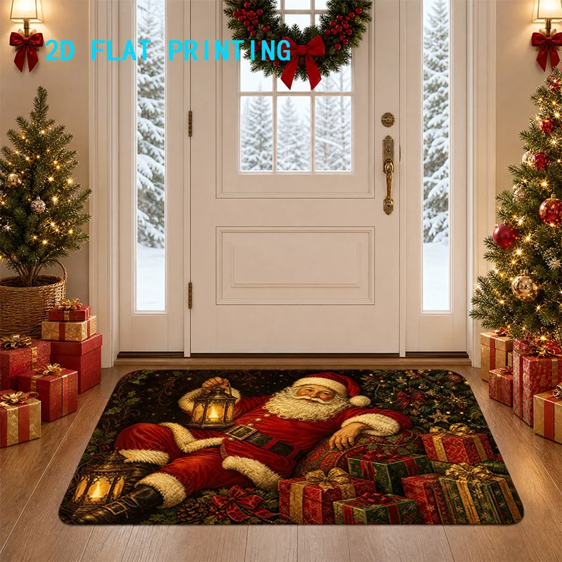 Vintage Santa Claus Holiday Entrance Mat, Foyer Entrance Mat, Kitchen, Hallway, Laundry Room and Bathroom Holiday Decoration, Christmas and Halloween Bathroom Mat, Bathroom, Laundry Room, Foyer Decoration