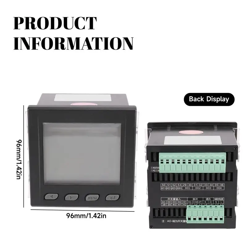 A69ELCD Display 3 Phase Power Meter Short Case Ampere Voltage Kwh Watt Var Power Factor Frequency Multifunction Meter
