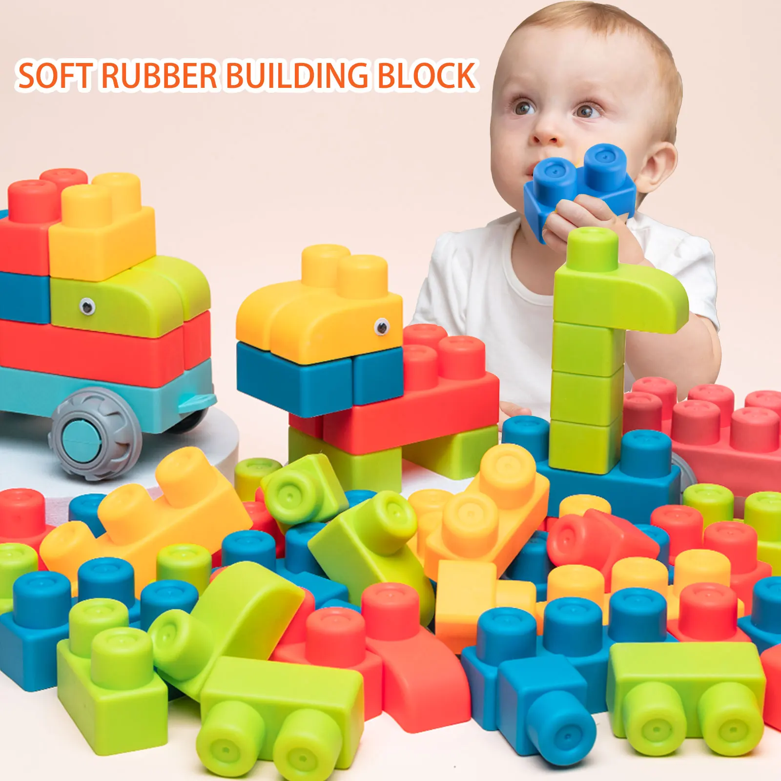 Newest Large Particles Can Chew Soft Rubber Building Blocks for Children\'s Early Education Puzzle DIY Assembling Blocks