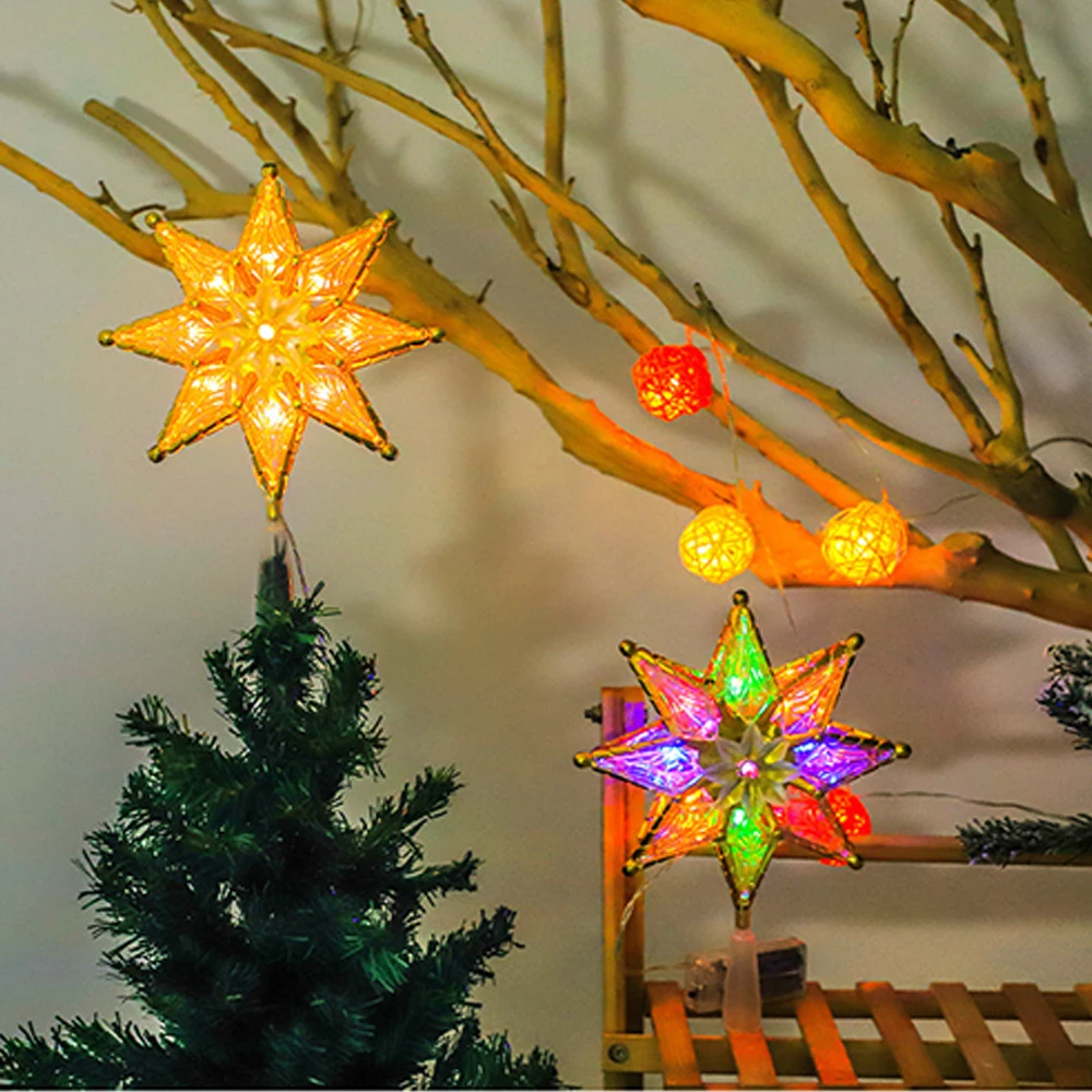 20cm Christmas Tree Decoratio LED Star Lights Holiday Fairy Pentagram Lamps Battery Powered for New Year Xmas Home Party Decor