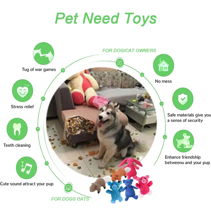 Fun Pet Toy Animals Shape Bite Resistant Squeaky Toys Corduroy Dog Cat Toys for Small Large Dogs Puppy Pets Training Accessories