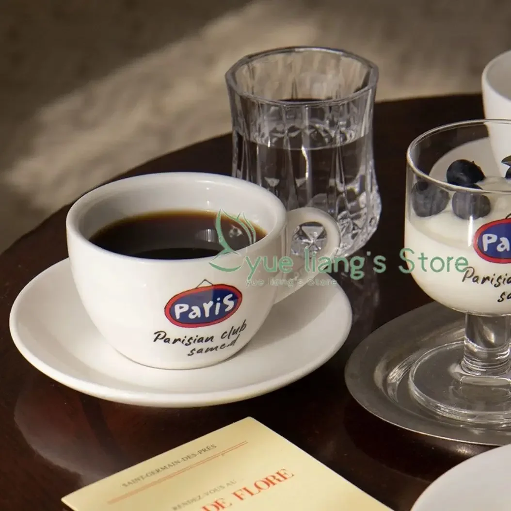 

Korean INS Letter Ceramic Mug Plate Set French Romantic Milk Cup Office Coffee Cups Exquisite Birthday Gift 250ml