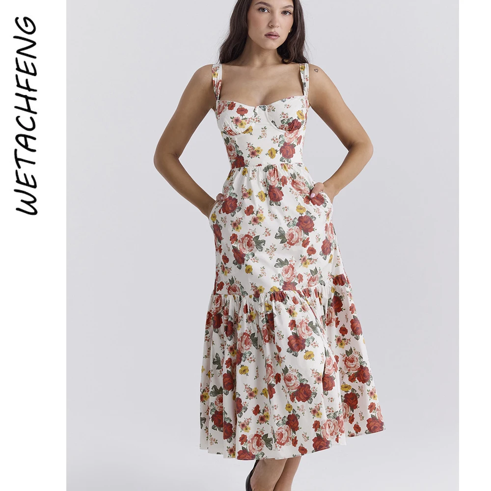 Vintage Elegante Maxi Bloemen Boho Jurken Vrouwen Zomer Sexy A-Lijn Bloem Cake Slip Jurk Feest Strand Avond Vakantie Lange Jurk