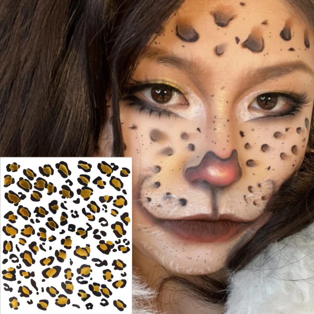 5D Leopard Print Tattoo Sticker Face Makeup Temporary Disposable Stickers 3D Cute Animal Body Nail Arts Tools DIY Decoration