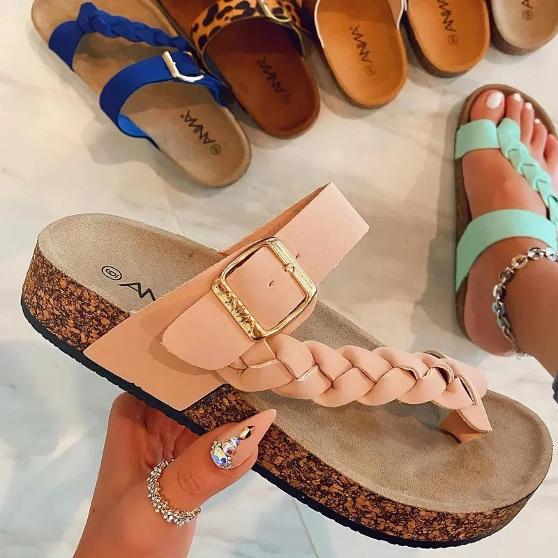 

Ladies platform sandals 2024 summer new foreign trade large size sandals women shoes trend solid color flat bottom slipper mujer