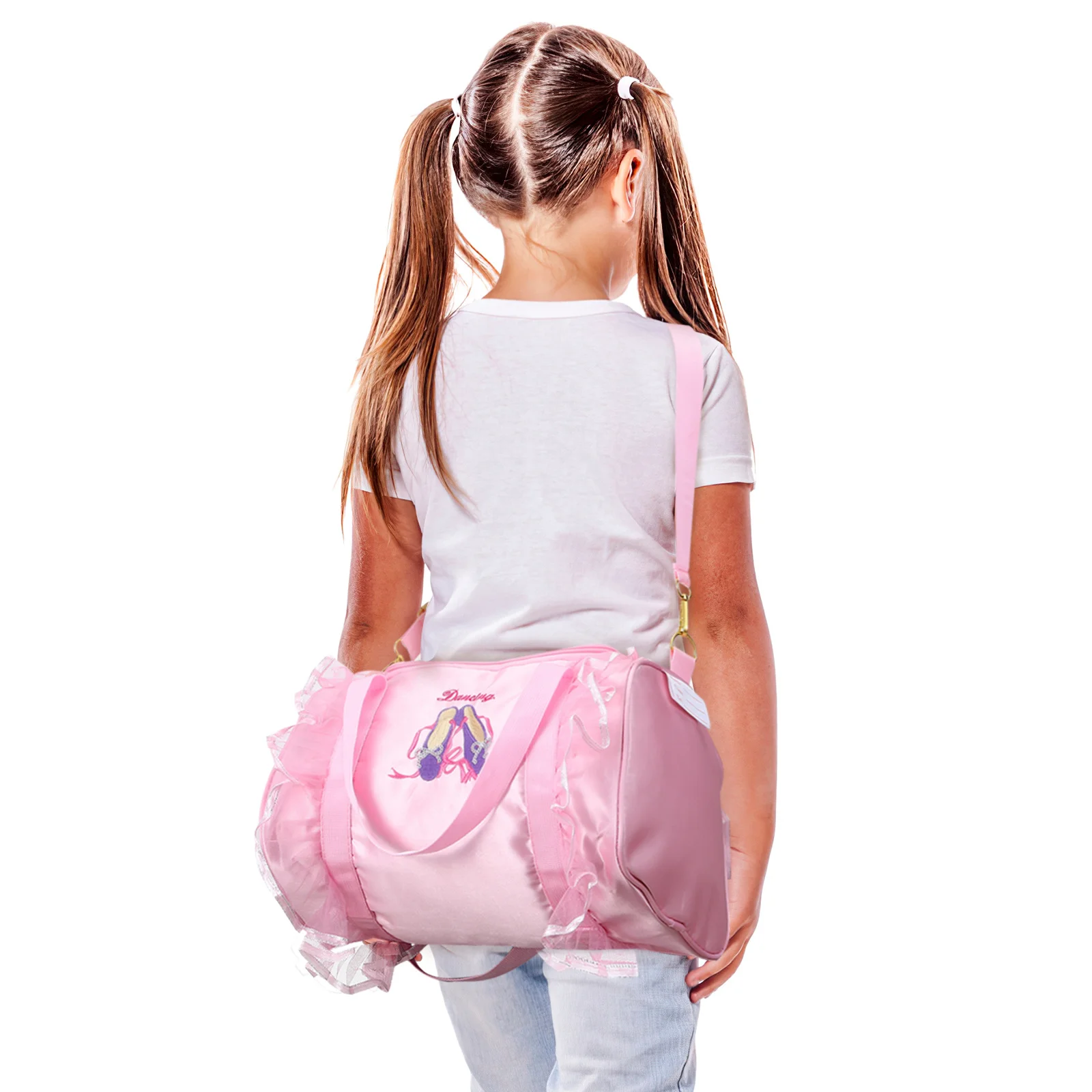 Dance Keychain Deep Pink Ballet Bag Tote Shoulder for Large Capacity Gymnastics Bag Pompom Ball Travel Accessories