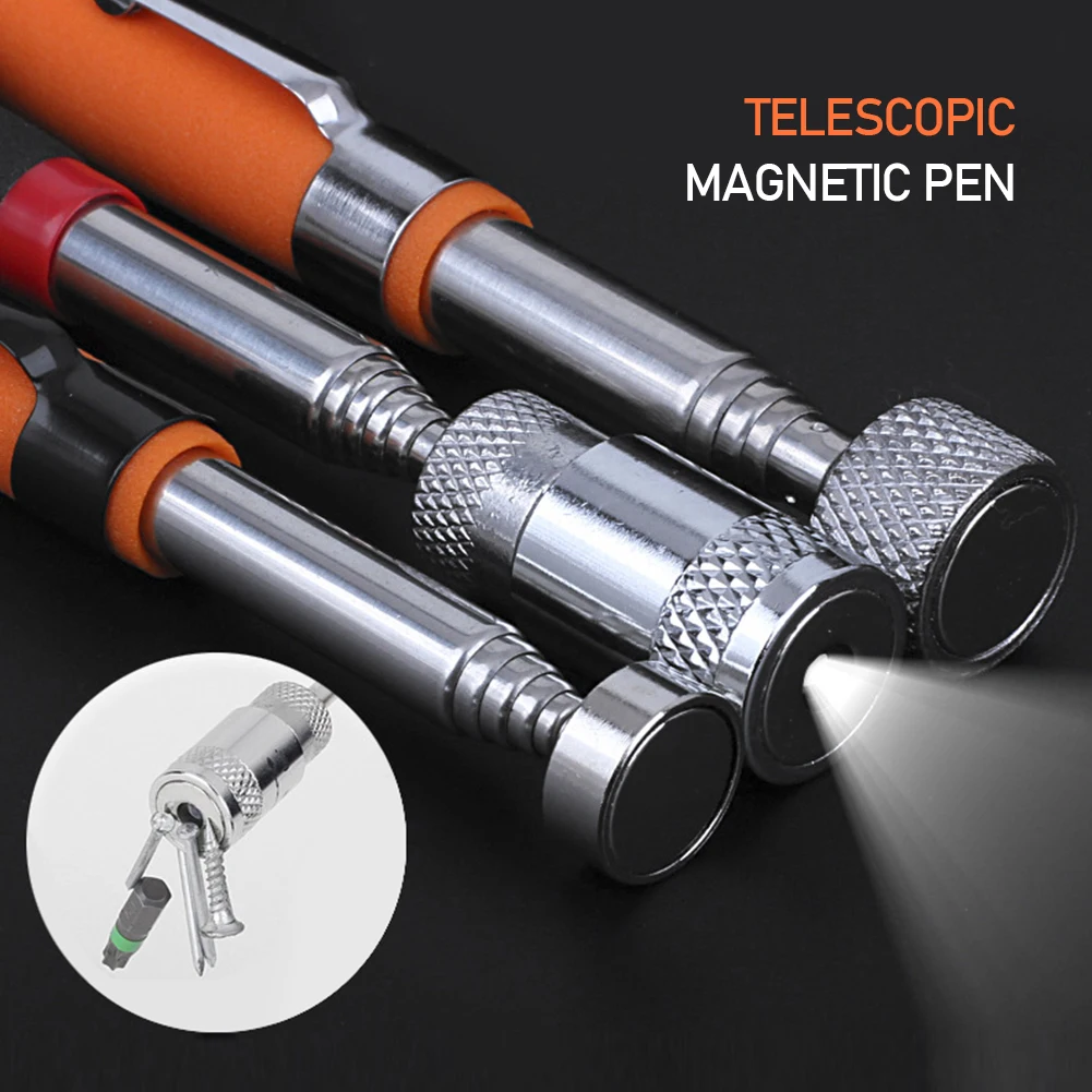 Mini Telescopic Magnetic Pen With Light Portable Hand Tools Capacity For Picking Up Nut Bolt Screws Extendable Pickup Rod Stick