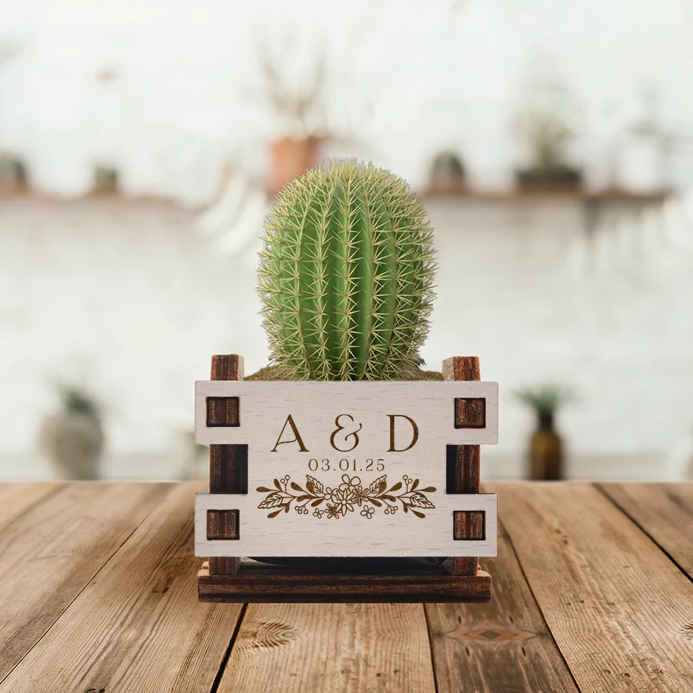 Personalized Mini Pot for Succulent Wedding Favors Unique Wedding Favors for Guests Wooden Mini Box for Succulents