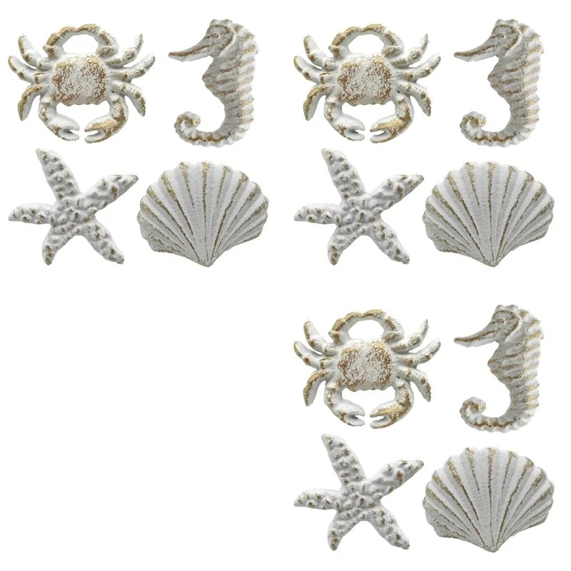 12Pcs Retro Marine Style Cast Iron Drawer Handle-Kitchen Cabinet Wardrobe Closet Hardware,White