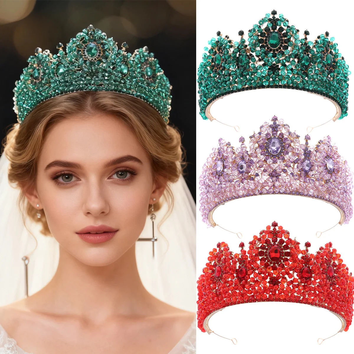 Baroque Crystal Alloy Wedding Tiara Headband Crown Hair Accessory for Bride and Pageant Women