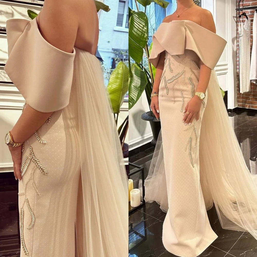 Ball Mesprit Exquisite Elegant Off-the-shoulder Mermaid  Sequin Watteau Open Back Satin Custom Dress Saudi Arabia 