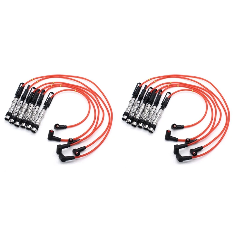 12Pcs Ignition Coil Spark Plugs Wires Cable Red For Golf III Corrado VR6 2.8 2.9 AAA ABV With Puller 021905409AD