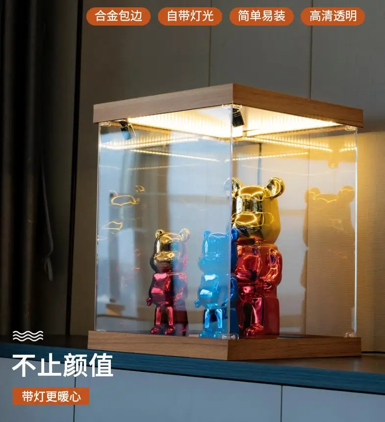 Light Up Clear Acrylic Figurine Models Storage Box Leogo Model Building Blocks Collection Dust-proof Lighting Display Cabinet
