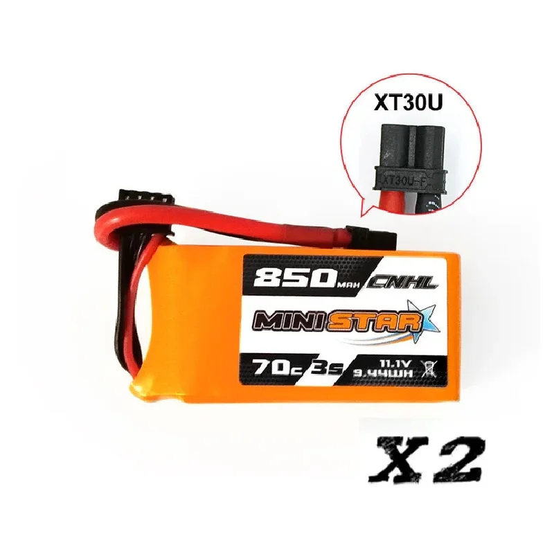 

2 Packs CNHL MiniStar 850mAh 11.1V 3S 70C Lipo Battery with XT30U